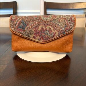 Unbranded Leather Envelope Clutch with Paisley Fabric